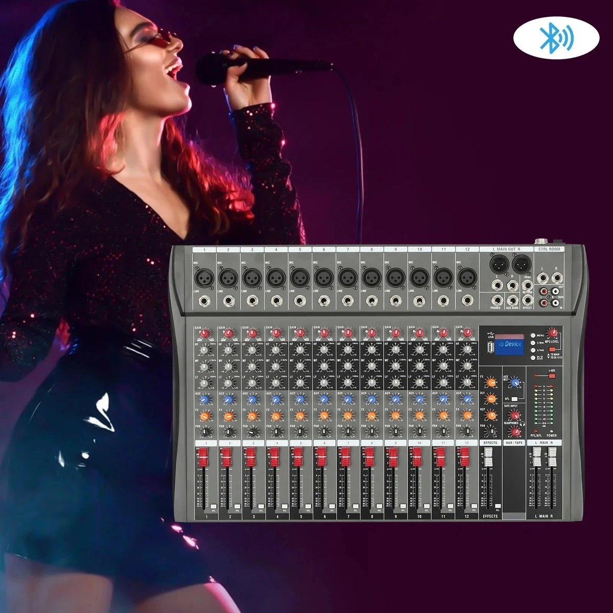 12 Channel Sound Audio Mixer Bluetooth USB DJ Live Studio Mixing Console Amplifi - SM Nexus Mart