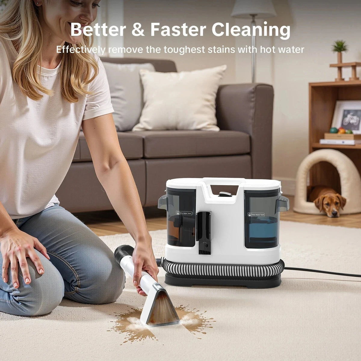 Lubluelu V8 800W Hot Water Carpet Cleaner 60°C Deep Clean Pet Stains 15kPa - SM Nexus Mart