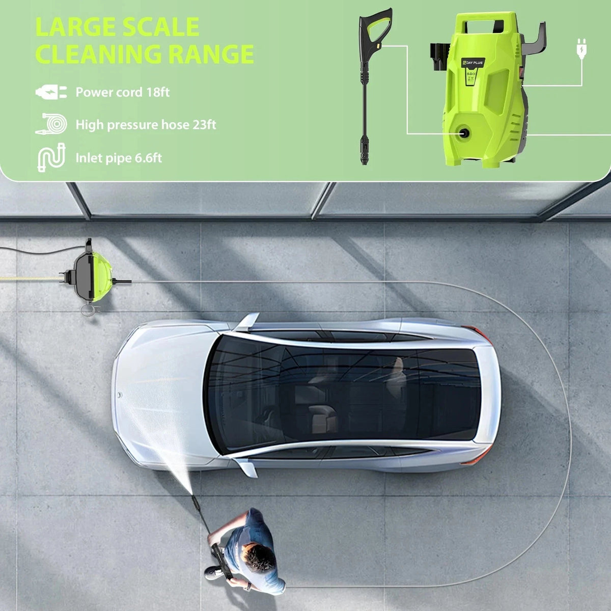 2050PSI Electric High Pressure Washer, 1.6GPM 2300W Washer with 1-180° Adjustabl - SM Nexus Mart