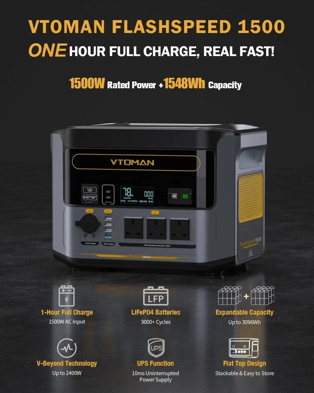 VTOMAN FLASHSPEED1500 Portable Power Station 1548Wh Solar Generator with LiFePO4 - SM Nexus Mart