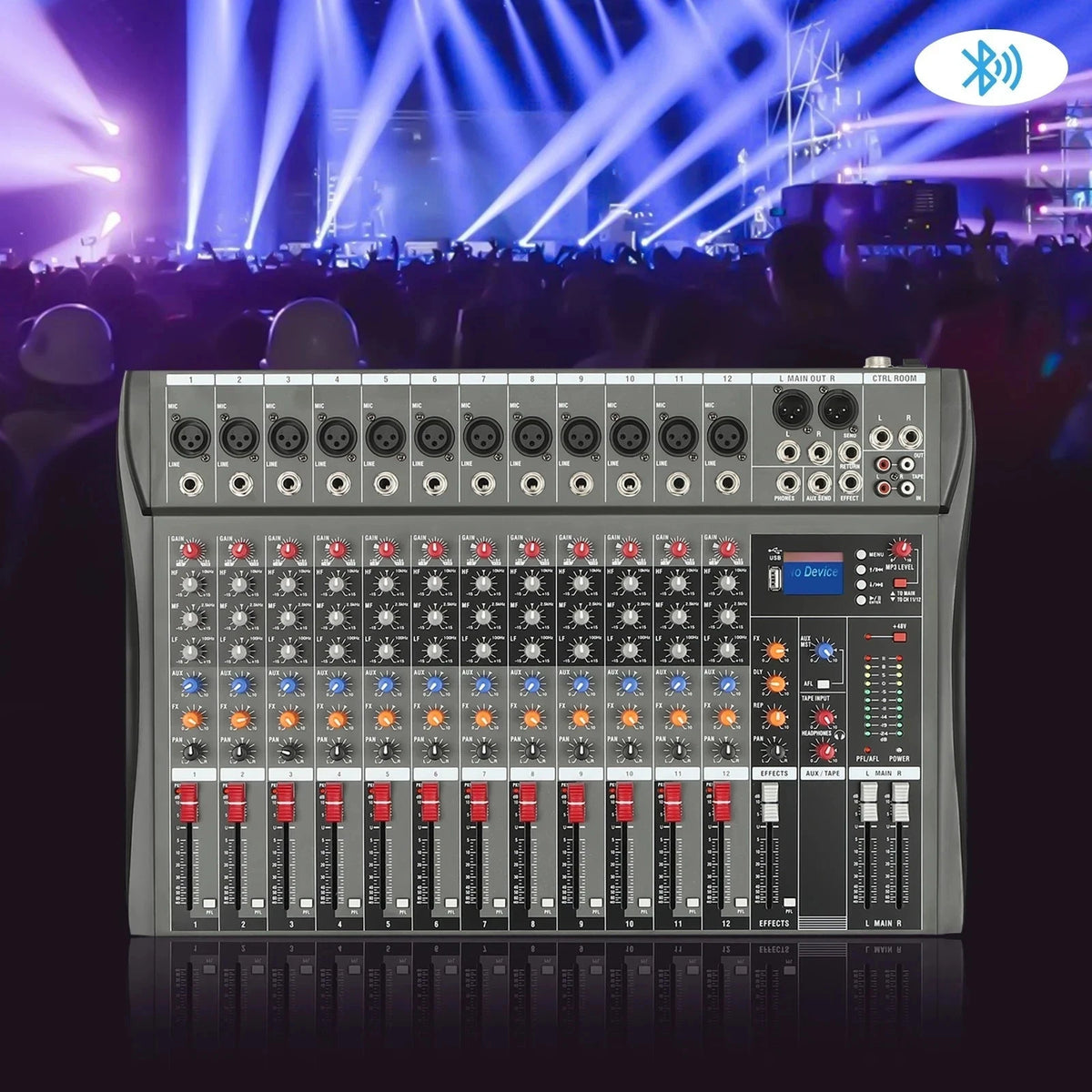12 Channel Sound Audio Mixer Bluetooth USB DJ Live Studio Mixing Console Amplifi - SM Nexus Mart